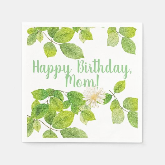 白い花と緑の葉 スタンダードカクテルナプキン (正面)