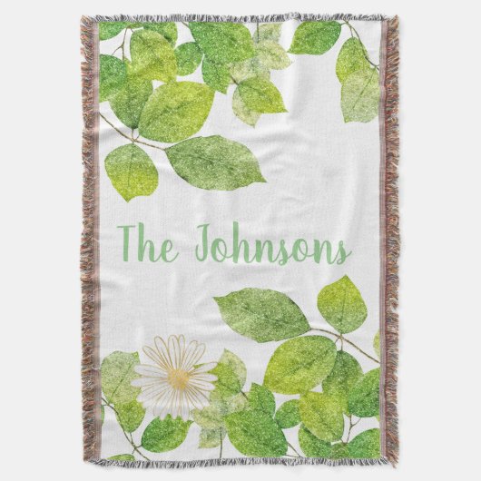 白い花と緑の葉 スローブランケット (正面縦)