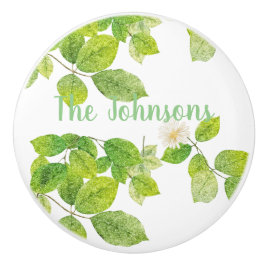 白い花と緑の葉 セラミックノブ