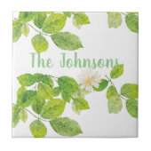 白い花と緑の葉 タイル (正面)