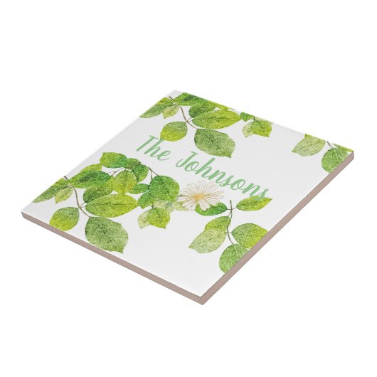 白い花と緑の葉 タイル (側面)