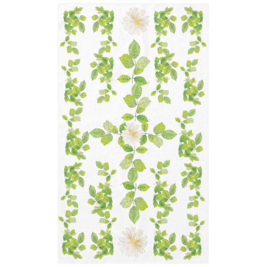 白い花と緑の葉 テーブルクロス (正面)