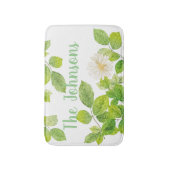 白い花と緑の葉 バスマット (正面縦)