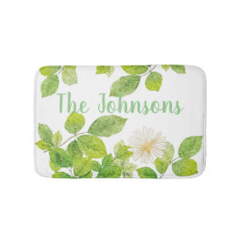 白い花と緑の葉 バスマット