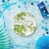 白い花と緑の葉 ペーパープレート (パーティー)