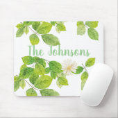 白い花と緑の葉 マウスパッド (マウス)