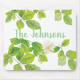 白い花と緑の葉 マウスパッド