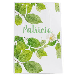 白い花と緑の葉 ミディアムペーパーバッグ