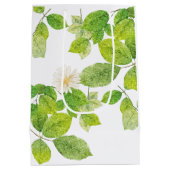 白い花と緑の葉 ミディアムペーパーバッグ (裏面)