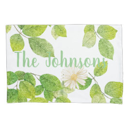 白い花と緑の葉 枕カバー