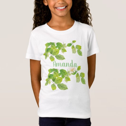 白い花と緑の葉 Tシャツ (正面)