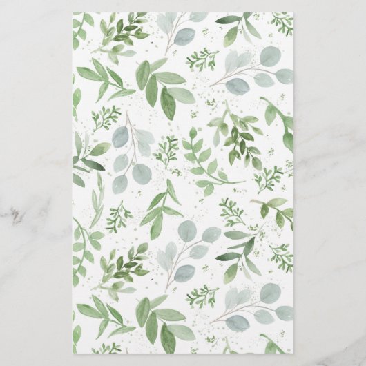 白い花と緑の赤ちゃんシャワー招待状 (裏面)