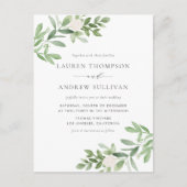 白い花と緑のQRコード結婚ズ インビテーションポストカード (正面)