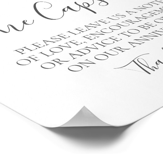 白い花と緑結婚のタイムカプセルの看板 ポスター (角)