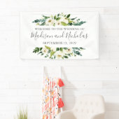 白い花と緑結婚のバナーの装飾 横断幕 (インサイチュ)