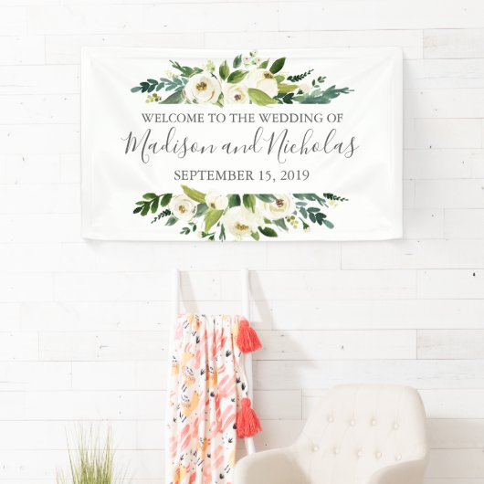 白い花と緑結婚のバナーの装飾 横断幕 (インサイチュ)