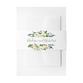 白い花と緑結婚の封筒ベリーバンド 招待状ベリーバンド