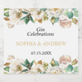 白い花と緑結婚の木 リキュールボトルラベル (シングルラベル)