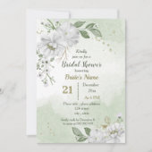 白い花と緑葉のブライダルシャワー 招待状 (正面)