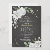 白い花と緑葉のブライダルシャワー 招待状 (正面)