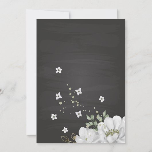 白い花と緑葉のブライダルシャワー 招待状 (裏面)