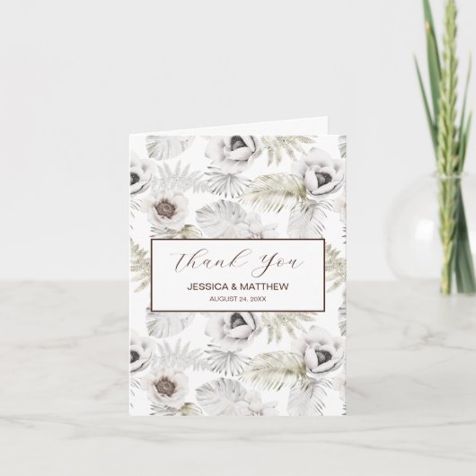 白い花と羽 サンキューカード (正面)
