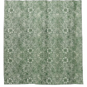 白い花と葉の装飾的な花模様 シャワーカーテン (正面)