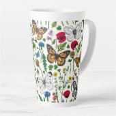 白い花と蝶 カフェラテマグ (右アングル)