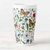 白い花と蝶 カフェラテマグ (正面)