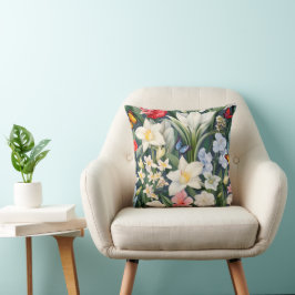 白い花と蝶 クッション