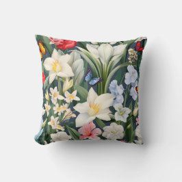 白い花と蝶 クッション