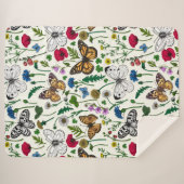 白い花と蝶 シェルパブランケット (正面(横))