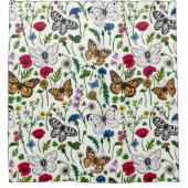 白い花と蝶 シャワーカーテン (正面)