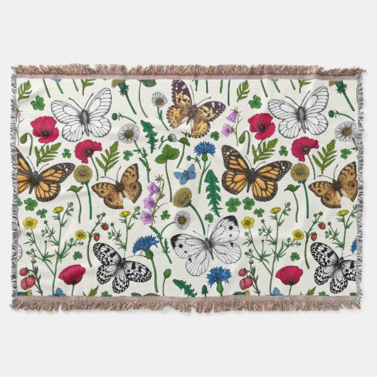 白い花と蝶 スローブランケット (正面)