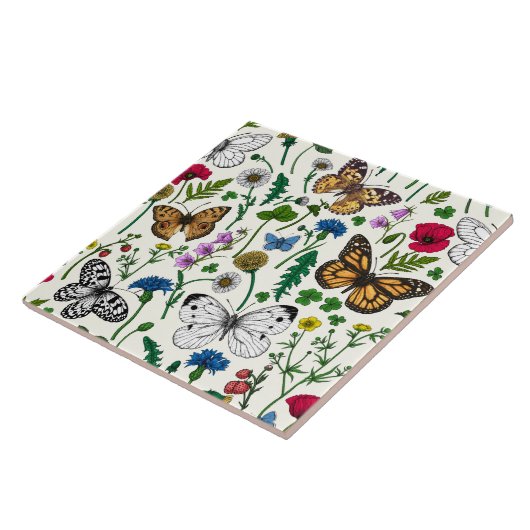 白い花と蝶 タイル (側面)