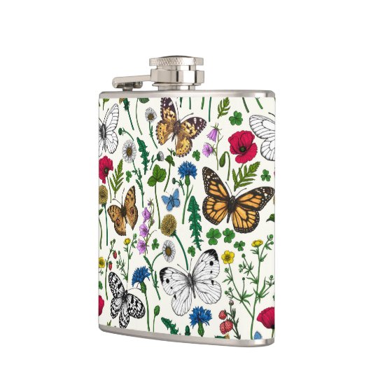 白い花と蝶 フラスク (左)