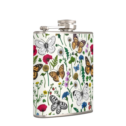 白い花と蝶 フラスク (右)