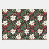 白い花と赤い縁を持つ黒い背景 ラッピングペーパーシート (正面3)
