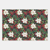 白い花と赤い縁を持つ黒い背景 ラッピングペーパーシート (正面)