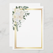 白い花と金のフレーム 招待状 (正面/裏面)