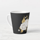白い花と金の葉 黒 カフェラテマグ (左アングル)