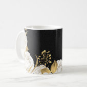 白い花と金の葉 黒 コーヒーマグカップ (正面左)