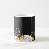 白い花と金の葉 黒 コーヒーマグカップ (中央)