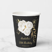 白い花と金の葉 黒 紙コップ (裏面)