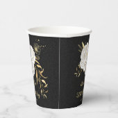 白い花と金の葉 黒 紙コップ (右)
