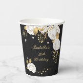 白い花と金の葉 黒 紙コップ (裏面)