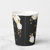 白い花と金の葉 黒 紙コップ (右)