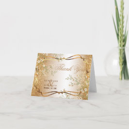 白い花と金ゴールドグリッター – ありがとう サンキューカード