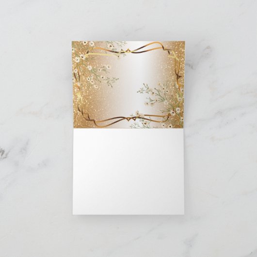 白い花と金ゴールドグリッター – ありがとう サンキューカード (内部)