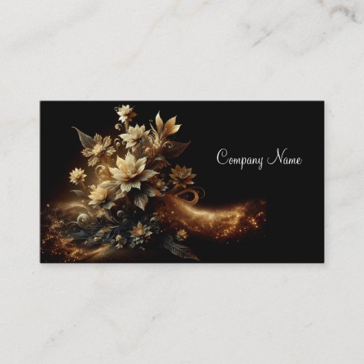 白い花と金ゴールドグリッター 名刺 (正面)